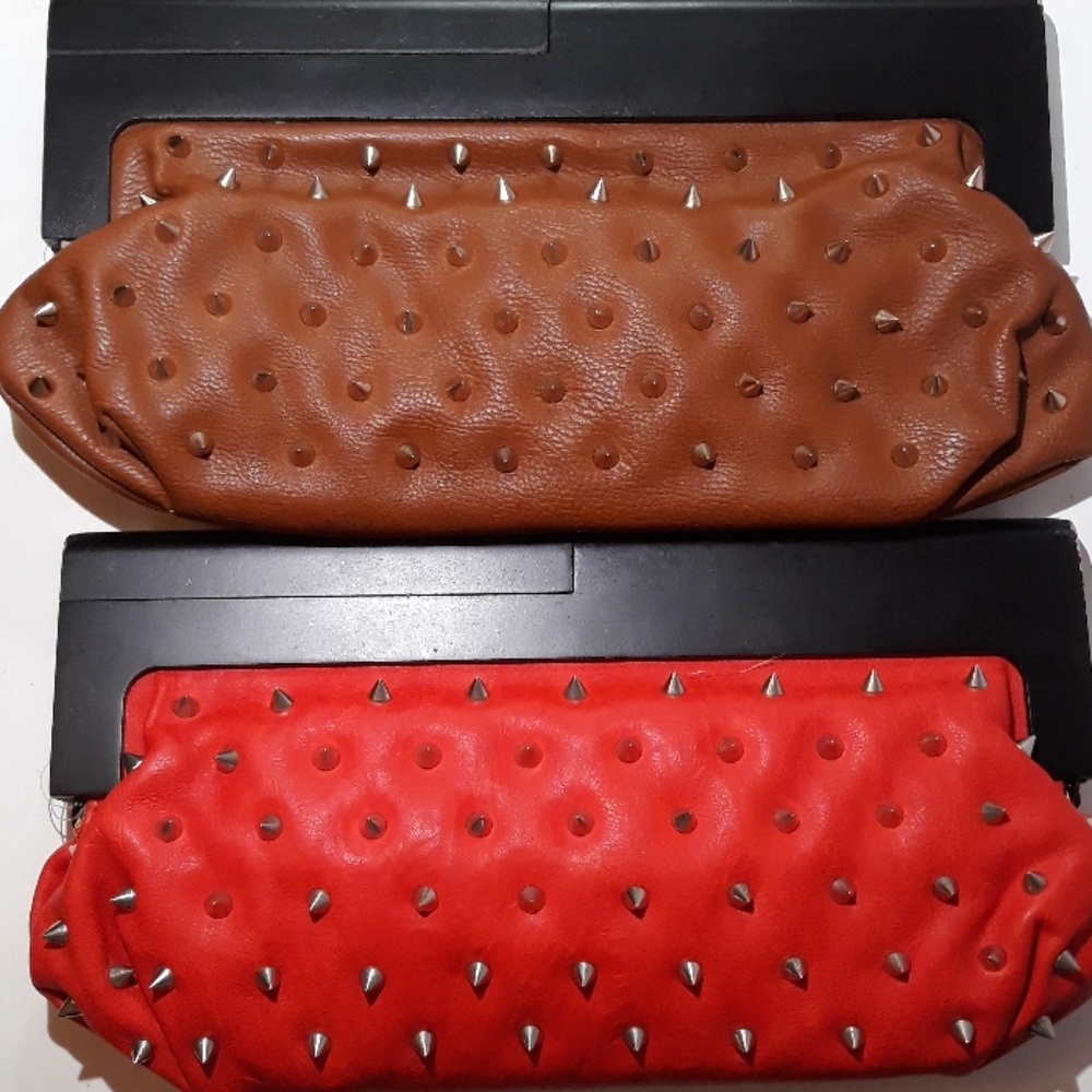 Brown and red handbags